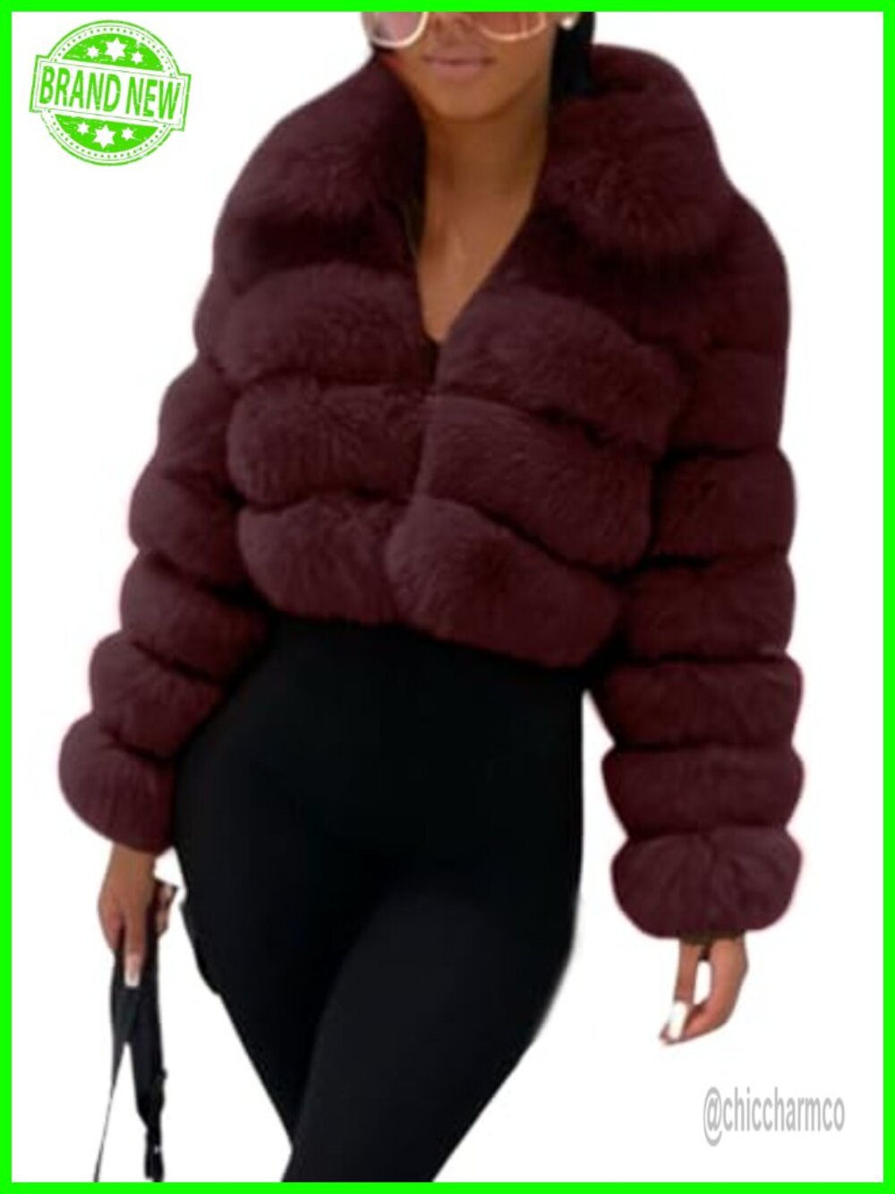 Women Faux Fur Cropped Jacket Zip Up Winter Warm Fuzzy Teddy Coat Fleece